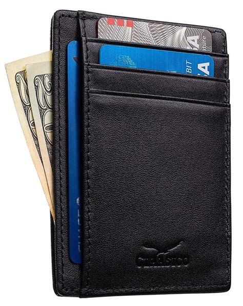 Front Pocket Slim Minimalist Leather Wallet Rfid Blocking Genuine