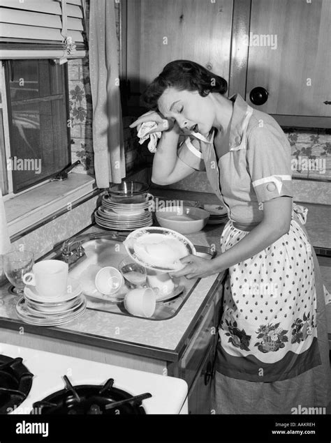 Woman Washing Dishes Retro
