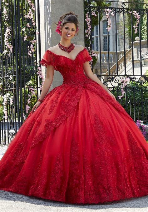 Princess Tulle And Glitter Tulle Quinceañera Dress Morilee Style 34025 Tulle Ball Gown Red
