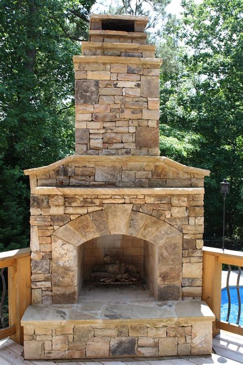 Outdoor Stone Fireplace On Wood Deck Outdoor Stone
