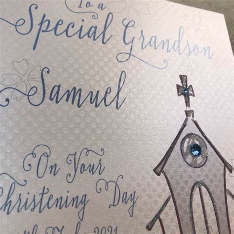 Personalised Special Grandson Handmade Christening Card Blue Etsy