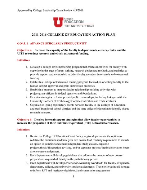 College Student Action Plan Templates At