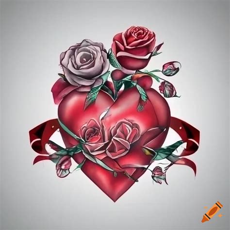 Tattoo Design Of A Heart Roses And Ribbon On Craiyon