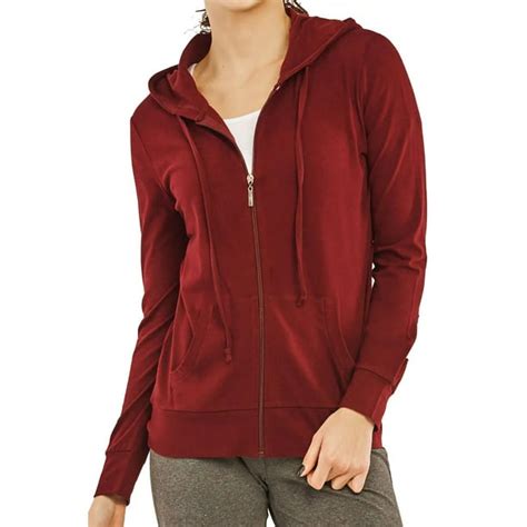 women s active casual thin cotton zip up hoodie jacket burgundy l 1
