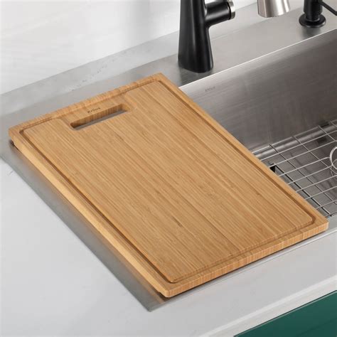 Kraus Organic Solid Bamboo Cutting Board For Kitchen Sink 195 X 12