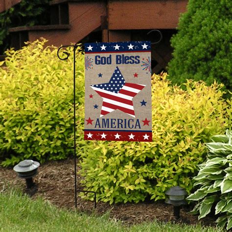 God Bless America Star Burlap Garden Flag Patriotic 125 X 18