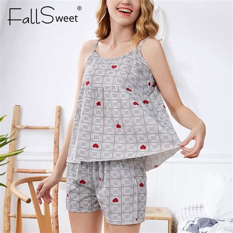 Fallsweet Summer Cotton Pajama Femme Sexy Sleepwear Plus Size Nightwear