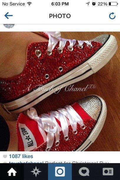 Shoes Red Bedazzled Converse Custom Custom Shoes Wheretoget