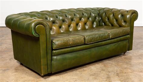 Sold Price Green Leather Chesterfield Three Seater Sofa January 6