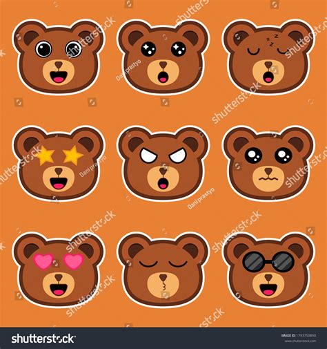 cute happy funny bear emoticon set stock vector royalty free 1793750890 shutterstock