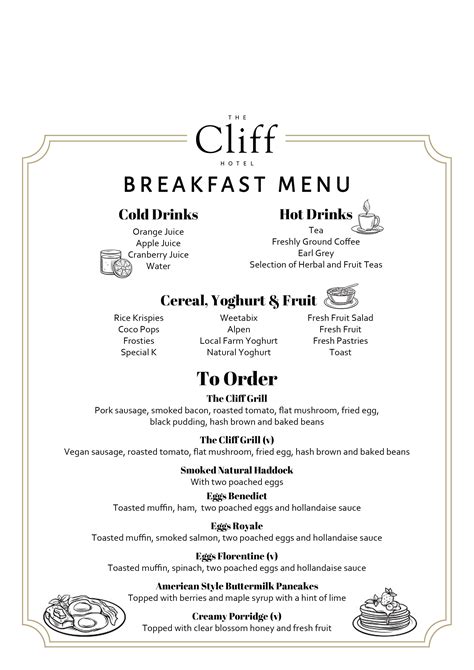 Our Breakfast Menu Hotels With Breakfast In Norfolk The Cliff Hotel