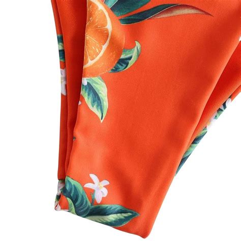 cute orange printed bikini set sexy women swimwear new push up bathing suit female