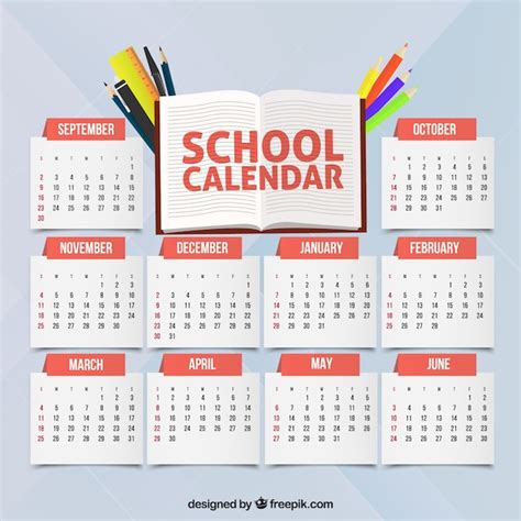 Free Vector School Calendar With Pens And Pencils