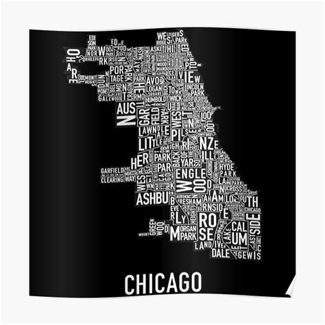 Chicago Typography Neighborhood Map Poster For Sale By Raymondyoder