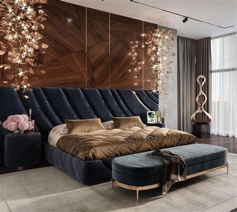 Gorgeous Luxury Bedroom Decor With Extended Headboard Bed In Black