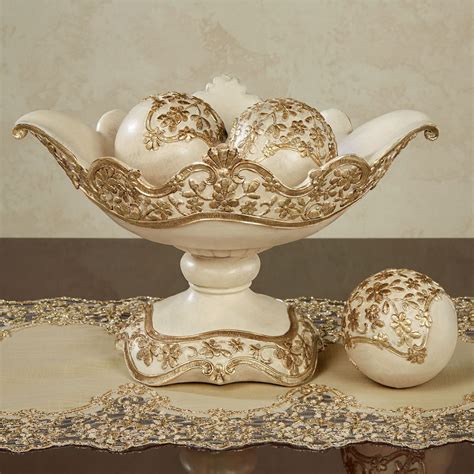 Floressa Ivory And Gold Traditional Centerpiece Bowl And Orbs Set