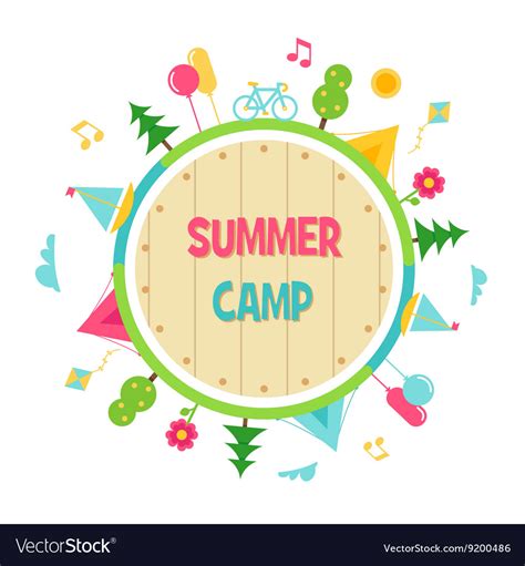 Summer Camp And Outdoor Activities Circle Sign Vector Image