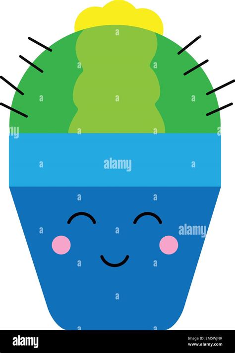 A Vertical Vector Illustration Of Cactus In A Smiling Blue Flower Pot