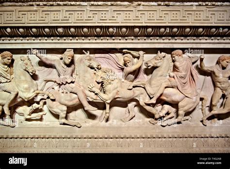Greek Relief Sculpture Of A Lion Hunt On Alexander The Great