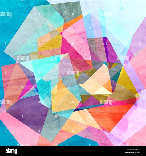 Bright Colorful Watercolor Background With Geometric Shapes Stock Photo