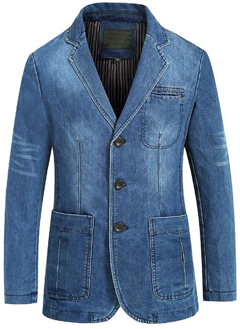 Mens Classic Notched Collar 3 Button Tailoring Distressed Denim Blazer