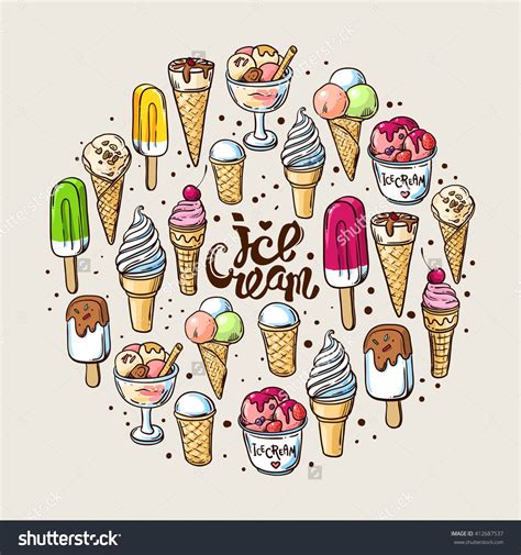 Beautiful Hand Drawn Vector Illustration Ice Cream Different Ice Cream For Your Design