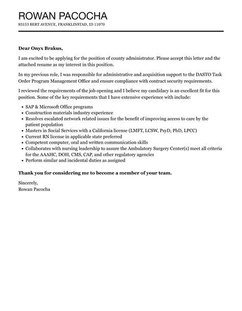 County Administrator Cover Letter Velvet Jobs