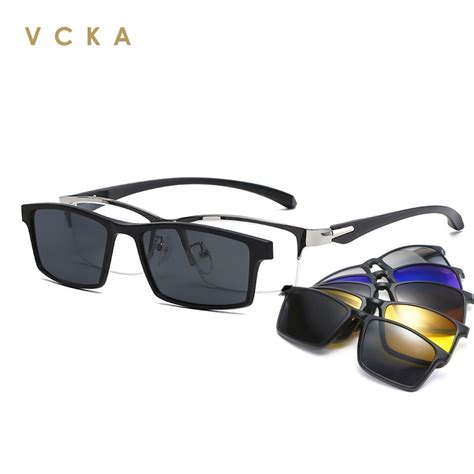 Vcka 6 In 1 Magnetic Polarized Clip On Sunglasses Women Men Plastic Frame Night Driving Gasses