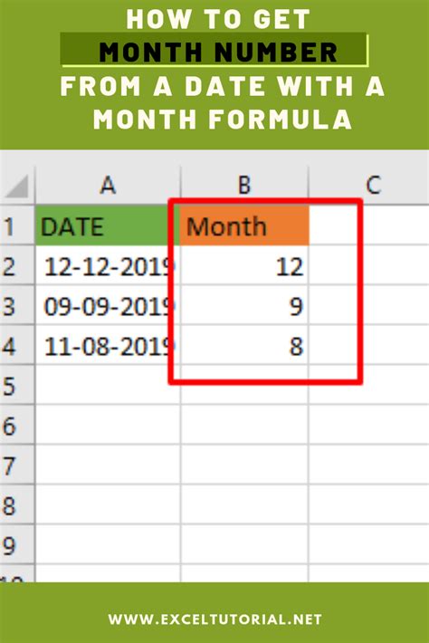 How To Get Month Number From A Date With A Month Formula Excel