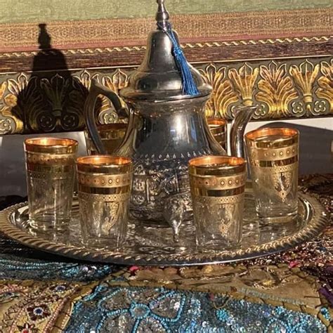 Set Of 6 Moroccan Tea Glasses Authentic Teapot Tray Etsy
