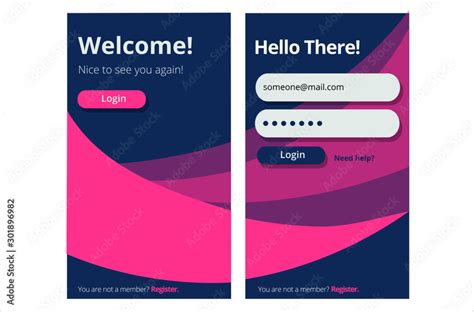 Vecteur Stock Mobile Uiux Design Template Login And Welcome Page For