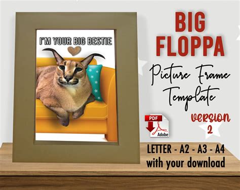 Big Floppa Picture Frame Template Diy Big Floppa Papercraft Etsy