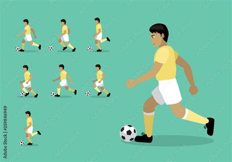 Soccer Player Football Dribble Animation Motion Sequence Cartoon Vector