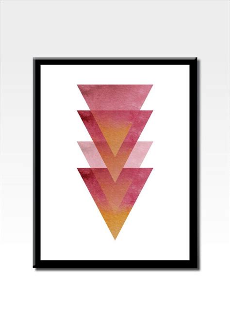 An Abstract Painting With Pink And Orange Triangles On White Paper