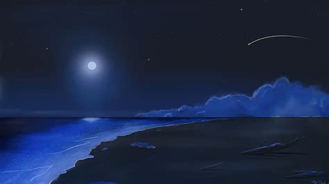 Arte Digital Vista Al Mar Noche Estrellas Fugaces Playa Paisaje