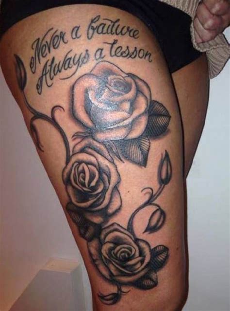 Woman Thigh Tattoo Rose Font Ideas Женские татуировки