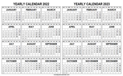 2022 And 2023 Monthly Calendar Template Blank Two Year Calendar