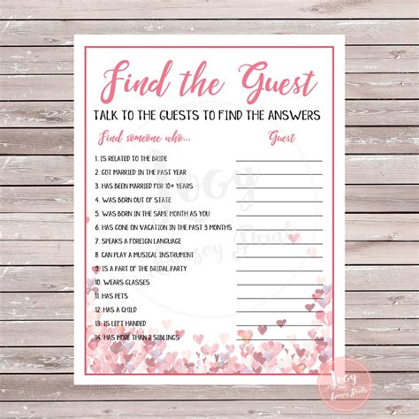 Find The Guest Printable Game Wedding Bridal Shower Or Etsy Bridal