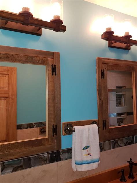 The original green paint on the door will add great depth to any bathroom. Rustic Recessed barn wood Medicine cabinet with mirror ...