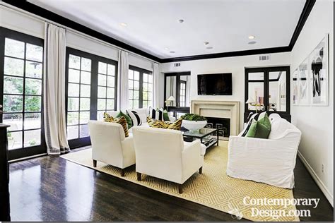 Contemporary Black And White Living Room White Walls