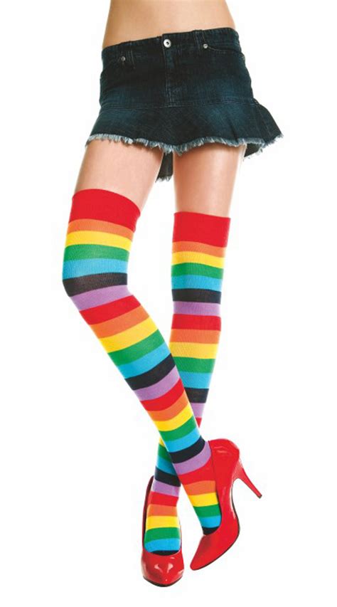Rainbow Striped Thigh Highs Rainbow Thigh High Socks Rainbow Stockings