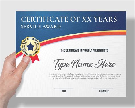 Editable Years Of Service Award Printable Years Of Service Certificate