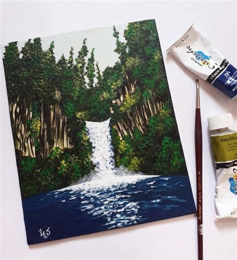 Waterfall Acrylic Painting Original Art Hand Painted Etsy Uk