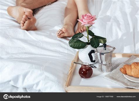 Romantic Breakfast On Tray In Bed Stock Photo By Allaserebrina