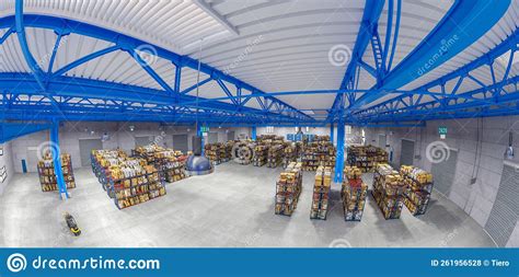 Interior Of A Warehouse Full Of Goods Fish Eye View Stock Illustration