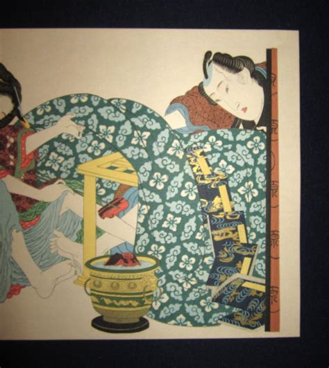 Japanese Erotic Shunga Woodblock Print Warm Up In Bedroom Shin Hanga
