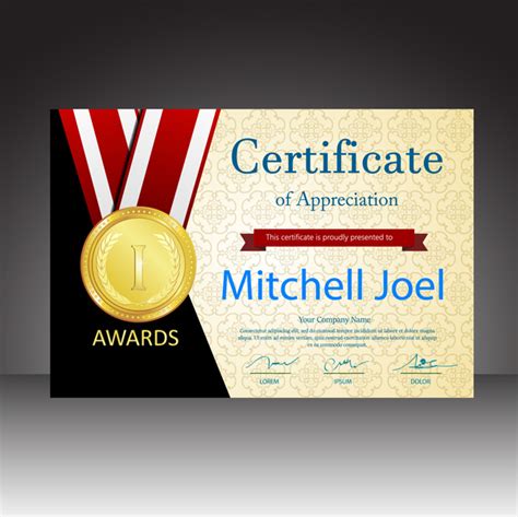 Certificates Vector Design With Gold Medal Illustration Free Vector In