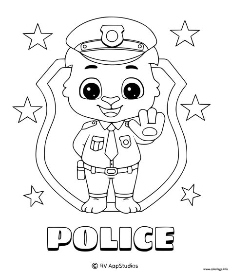 Coloriage policier en habit de police stop etoiles badge  JeColorie.com