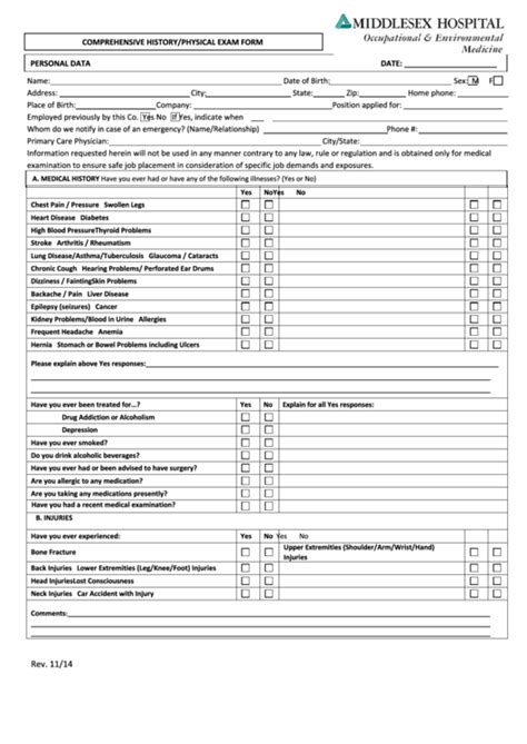 Comprehensive Physical Exam Template Sample Templates