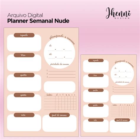 Planner Semanal Nude Arquivo Digital Elo7